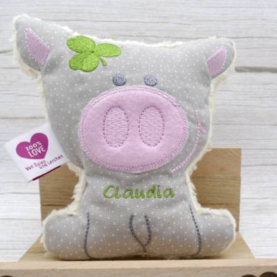 Kuscheltier Schwein im Glück Schweinchen mit Namen Glücksschwein
