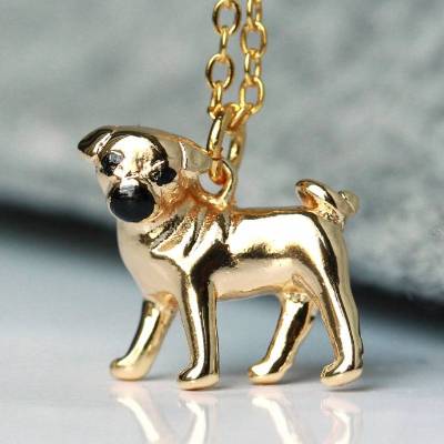 Vergoldete Edelstahl Kette mit Anhänger: Hund Mops