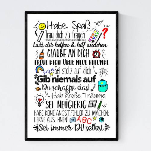 Geschenk zur Einschulung Wünsche Mutmacher Poster Sprüche Kinderzimmer Schultüte