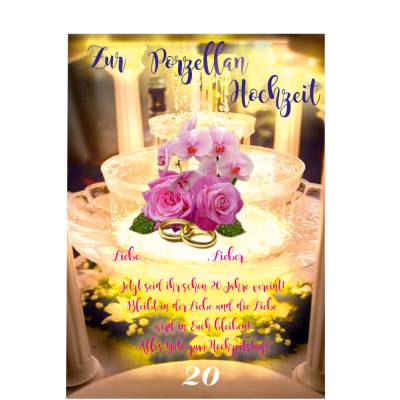 Karte Glückwünsche zur Porzellan  -Hochzeit, 20. Hochzeitstag