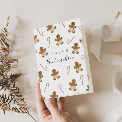 Grußkarte Weihnachten Lebkuchen & Zuckerstange - Klappkarte A6 Weihnachtskarte - Postkarte Weihnachten - Geschenkidee We