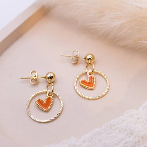 Ohrringe Creolen Herz Edelstahl in Gold Boho allergikerfreundlich aus Edelstahl - leichte Ohrringe Herz goldfarben - Ges