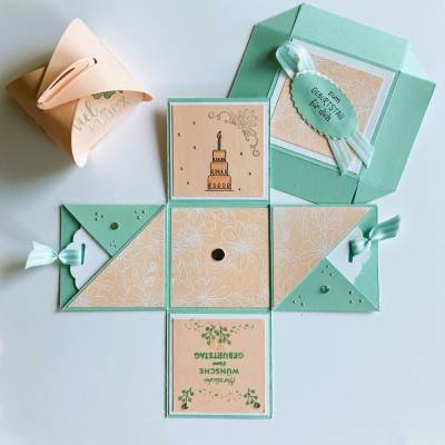 ☆Explosionsbox Geburtstag ☆Geldgeschenkbox Gutscheinbox Handarbeit /7cm x 7 cm x 7 cm 