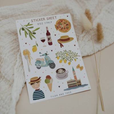 Sticker Sheet Italien A6 Stickerbogen Reise Aufkleber Kalender - Haftpapier Bullet Journal Sticker - Planner Sticker, It