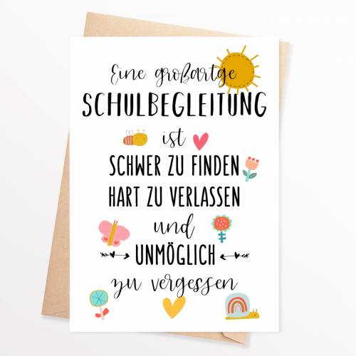 Abschiedskarte Schulbegleitung  Grundschule Schule Abschiedsgeschenk Karte Dankeskarte