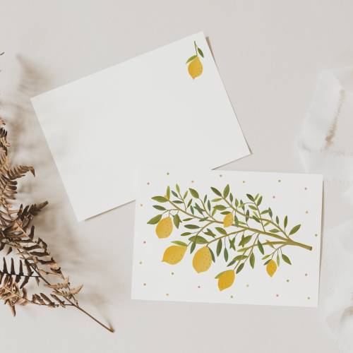 Postkarte Zitronenzweig A6 Karte Italien - Postkarte Sizilien Zitronen - Geschenkverpackung Sommer
