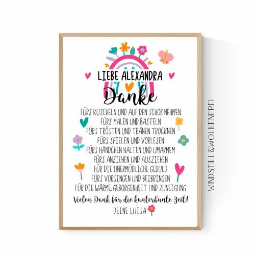 Abschiedsgeschenk Erzieherin Tagesmutter Kinderpflegerin Geschenk Danke personalisiert mit Namen
