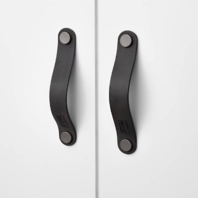 Ledergriffe Anthrazit Serie "Arc" handgefertigte Möbelgriffe in Dunkelgrau / Schrankgriffe in 30 Farben