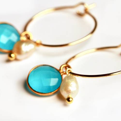 Creole Chalzedon Süßwasserperle vergoldet als edle Perlen Ohrringe das perfekte Geschenk für sie als Brautschmuck