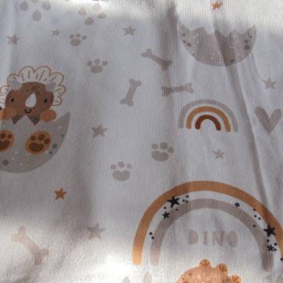 Reststück Stoff Baumwolljersey weiß Dino, Knochen 45 x 70 cm
