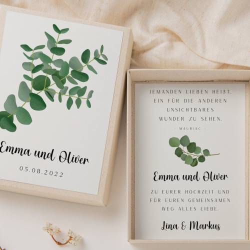 Geschenkschachtel Hochzeit Eukalyptus Zweig - Geldgeschenk Hochzeit Eukalyptus - Geldgeschenk Brautpaar - personalisiert