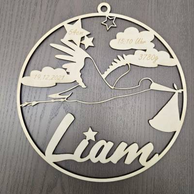 Türschild "Storch" mit Geburtsdaten individualisiert