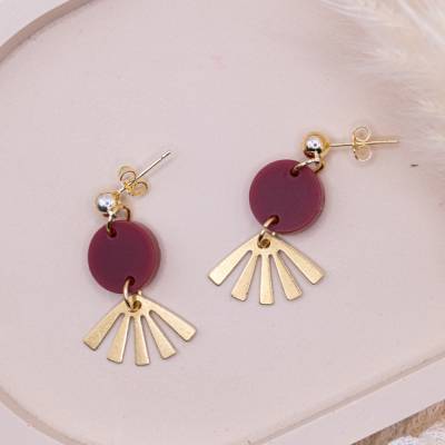 Ohrringe Creolen aus Acryl in Gold Boho Blatt allergikerfreundlich aus Edelstahl - leichte Ohrringe Blüte goldfarben - G