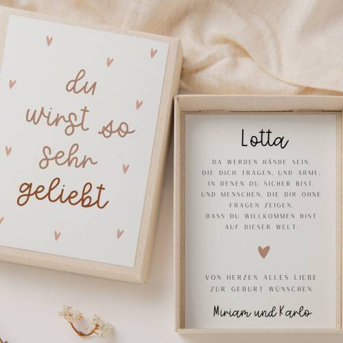 Geschenkschachtel zur Geburt "du wirst geliebt" - Geldgeschenk Baby neue Eltern personalisiertes Geburtsgeschenk