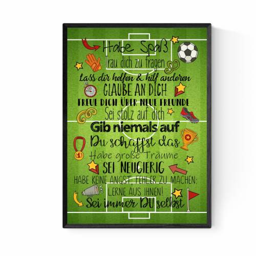 Geschenk zur Einschulung Schulanfang Wünsche Mutmacher Poster Kinderzimmer Druck Fussball Jungs