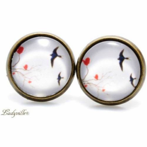 Ohrstecker Schwalben im Tiefflug / Design Ladyville / Cabochon Schmuck / Ohrringe Vogel / Geschenk für Sie / Vintage Ohr