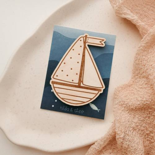 XL Magnet Schiff aus Holz Geschenk Taufe - Geschenk Einweihung - Kühlschrankmagnet Boot - Kommunion Geschenk Boot Magnet