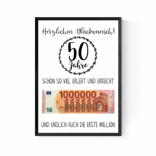 Geschenk zum 50.Geburtstag | Geldgeschenk | Poster| Fünfzig | Fünfzigster | Deko Geburtstagstisch