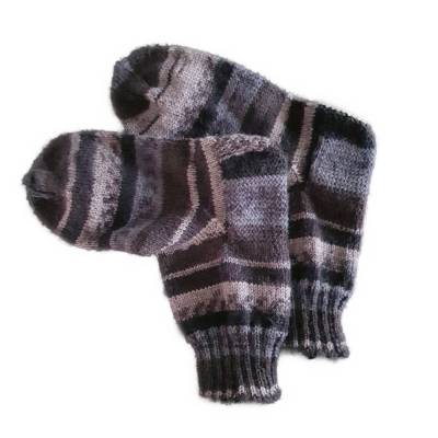 Handgestrickte Yogasocken 36/37 schwarz-grau Unisex – Wollsocken aus Franken