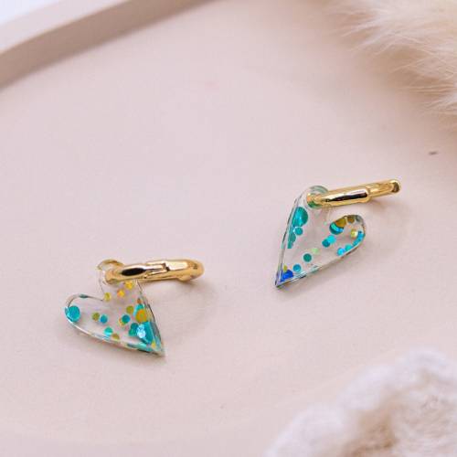 Ohrringe Herzen Creolen Glitzer Acryl 18k vergoldet Glitter Herzchen - leichte Ohrstecker Herz - allergikerfreundlich