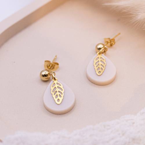 Ohrringe Tropfen Blatt aus allergikerfreundlichem Edelstahl mit Blatt Messinganhänger Boho Ohrring - leichte Ohrringe Ge