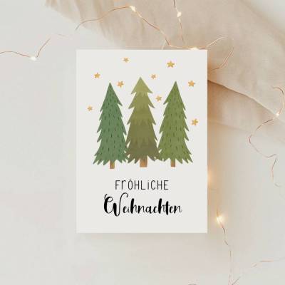 Weihnachtskarte Tannenbäume A6 weihnachtliche Grußkarte - Winterwald Weihnachtskarte - Grußkarte Weihnachtszeit - Karte