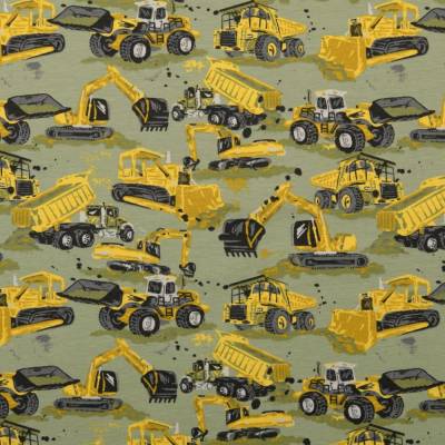 Jersey  Stoff  Kinderstoff  Traktor  Bagger  Baustelle  Olivgrün