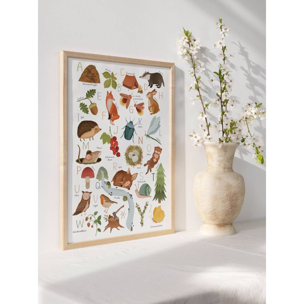 Poster Wald ABC Alphabet Poster fürs Kinderzimmer - Waldtiere Alphabet - Poster zum Schulanfang - Waldtiere Alphabet Bild 5