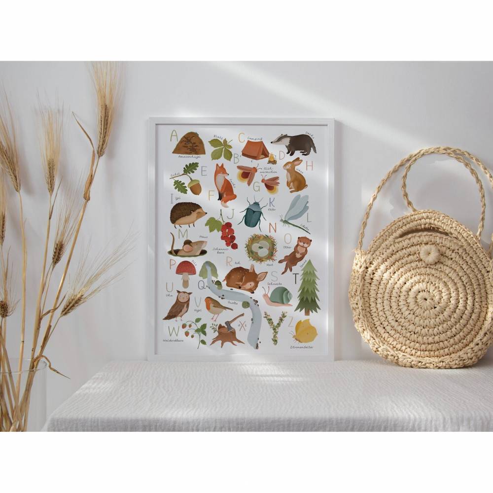 Poster Wald ABC Alphabet Poster fürs Kinderzimmer - Waldtiere Alphabet - Poster zum Schulanfang - Waldtiere Alphabet Bild 7