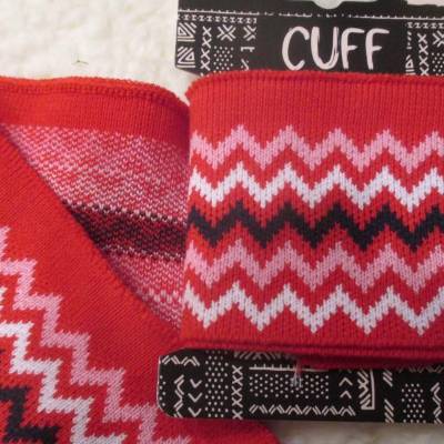 Fertigbündchen Cuff Jacquard Chevron Zacken - Rot (1Stück/5,-€)