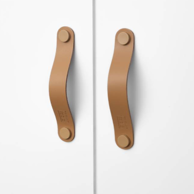 Ledergriffe Ocker Serie "Arc" handgefertigte Möbelgriffe in Creme Beige / Schrankgriffe in 30 Farben