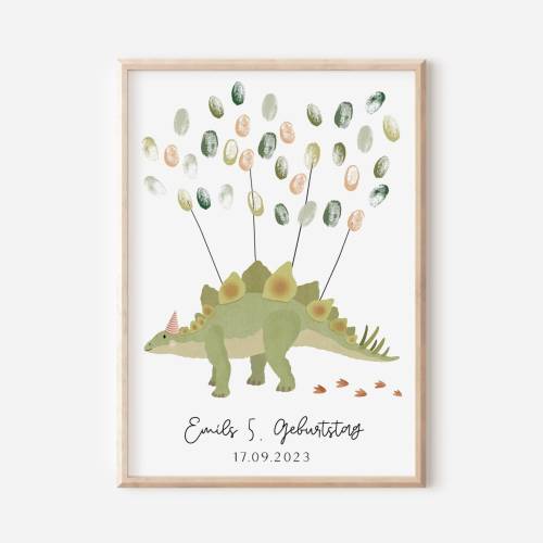 Gästebuch Geburtstag Dino Poster - Fingerabdruck Gästebuch - Gästebuch Geburtstag - Kind Andenken Dinosaurier - Dinopart