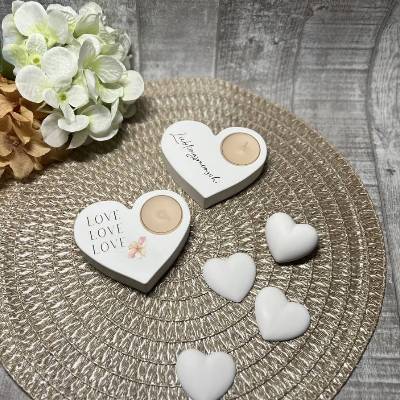 Teelichthalter aus Raysin „Lieblingsmensch“ „Love“ Kerze Homedekor Dekoration Herz Geschenk Valentinstag weiß Handmade 