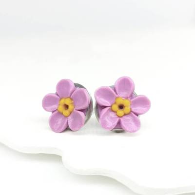 Vergissmeinnicht  Ohrringe Polymer Clay, kleine Blumen Ohrstecker, rosa Blumen Ohrringe, Kleine Ohrstecke