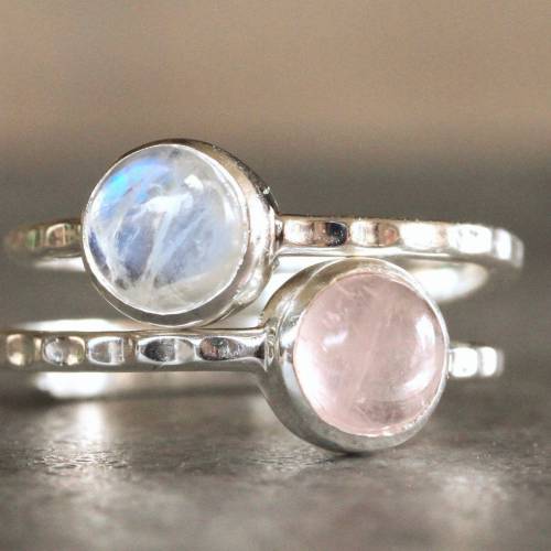 Stapelring Rosenquarz - 925 Sterling Silber / Geschenk für Sie / Brautschmuck / Geburtsstein Ring
