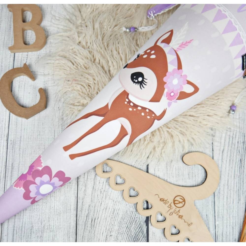 Schultüte Stoff Boho Reh Grau Flieder *personalisierbar und mit Kisseninlet Bild 2