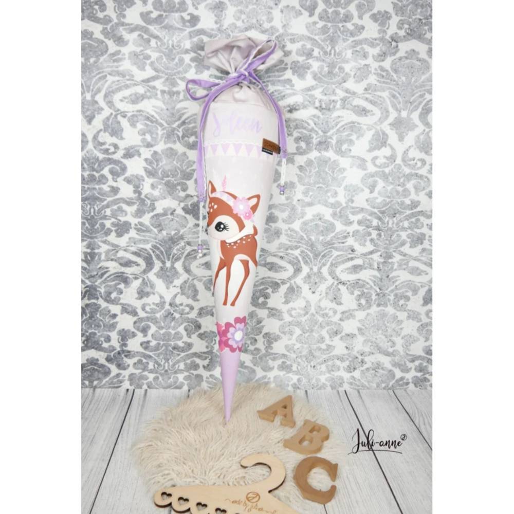 Schultüte Stoff Boho Reh Grau Flieder *personalisierbar und mit Kisseninlet Bild 4
