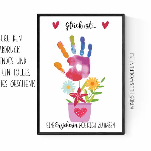 Persönliches  Abschiedsgeschenk Erzieherin Kita Kindergarten Handabdruck Geschenk Danke