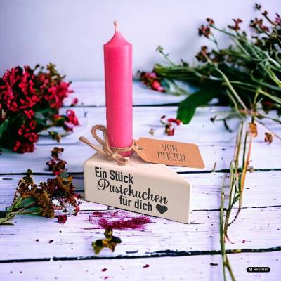 Pustekuchen-Geschenk Geburtstag – Handgefertigtes Tortenstück mit Stabkerze & Schriftzug