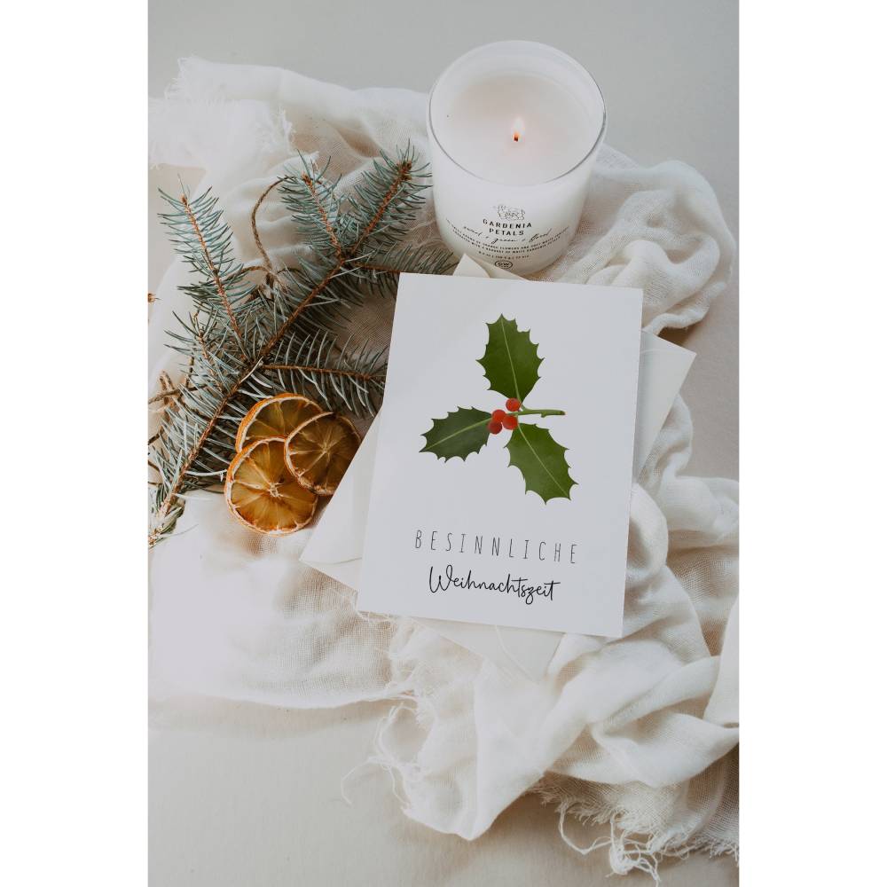 Postkarte Weihnachten Beeren A6 weihnachtliche Grußkarte - Tannenzweig Weihnachtskarte - Grußkarte besinnliche Weihnacht Bild 3