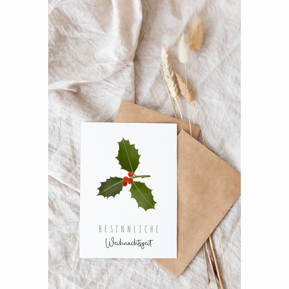 Postkarte Weihnachten Beeren A6 weihnachtliche Grußkarte - Tannenzweig Weihnachtskarte - Grußkarte besinnliche Weihnacht Bild 5