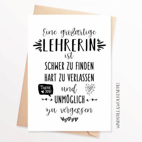 Abschiedskarte Lehrerin Schule Abschiedsgeschenk Karte Dankeskarte