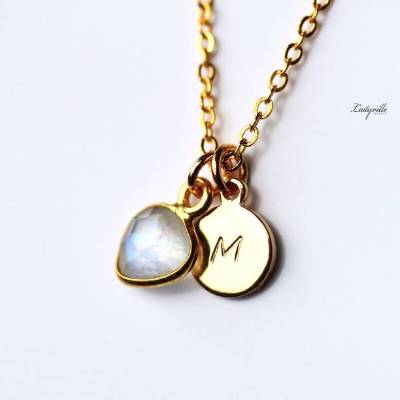 Personalisierte Kette Geburtsstein: Halskette mit Initial und Herz