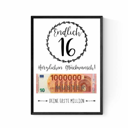 Geschenk zum 16.Geburtstag | Geldgeschenk | Poster| für Sohn | Tochter | Sechzehn