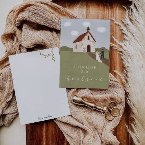 Postkarte Hochzeit Glückwünsche Kirche - A6 Hochzeitskarte Hochzeit - Glückwünsche zur kirchlichen Hochzeit - Postkarte 