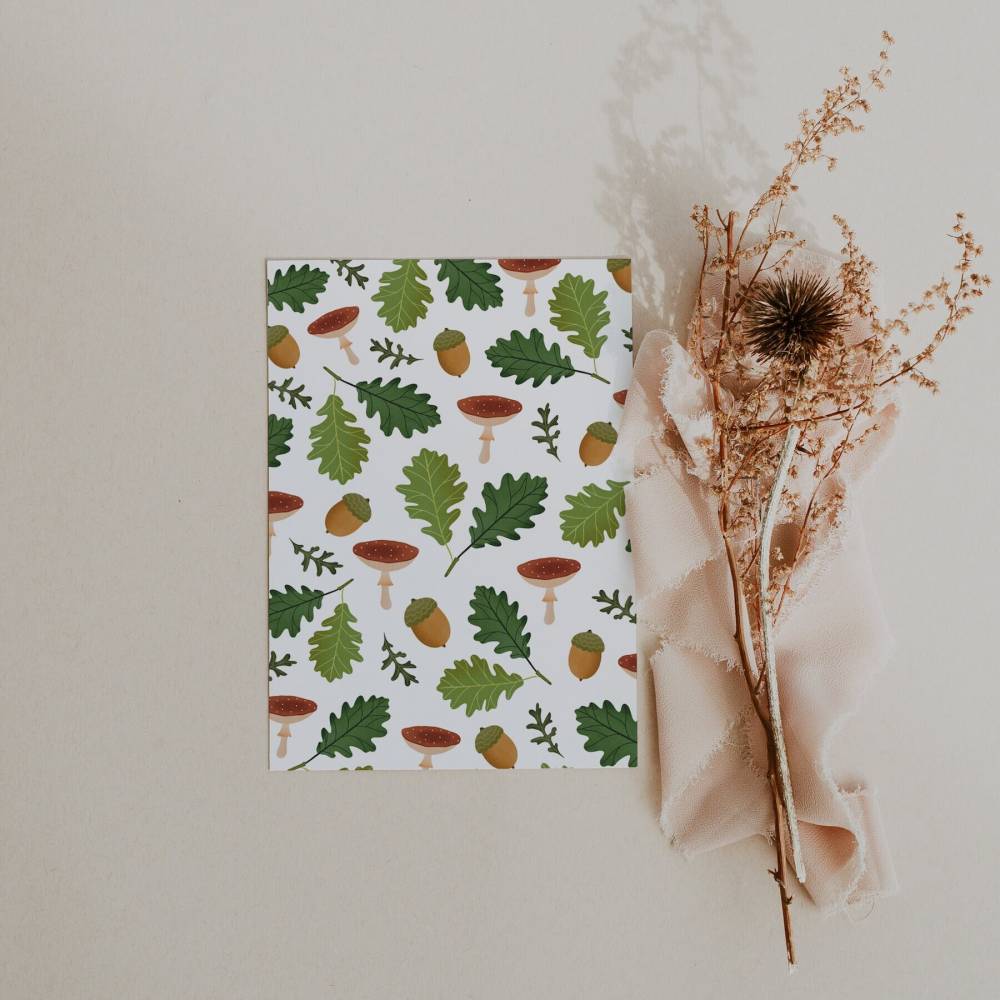 Postkarte Herbst Pattern Herbstliche Grußkarte Pilze - Illustrationen Herbst als Dankeskarte - Illustration Herbst Karte Bild 2