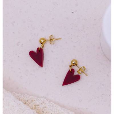 Ohrringe Herz Rot in Gold Herzchen allergikerfreundlich Edelstahl & Acryl - leichte Ohrringe Geschenk beste Freundin - G