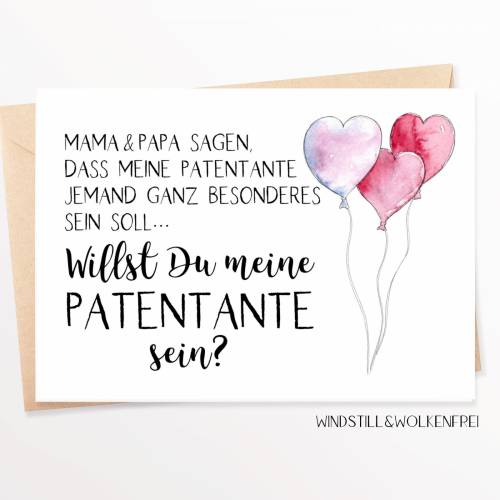 Karte| Patentante | Frage willst du meine Patentante sein| Patin | Taufpatin