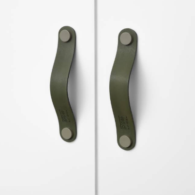 Ledergriffe Olive Serie "Arc" handgefertigte Möbelgriffe in Khaki Grün / Schrankgriffe in 30 Farben