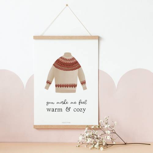 Poster Norweger-Pullover "warm & cozy" - Kunstdruck Pullover - Wanddeko Winter - Schlafzimmer Poster Liebe - Swe